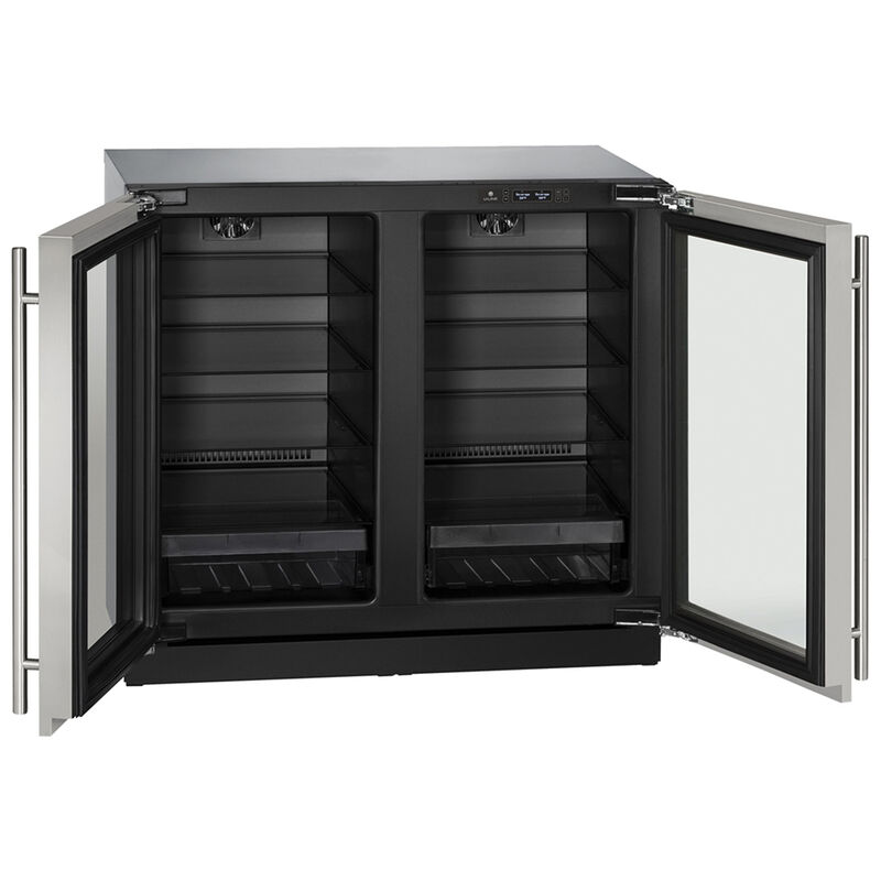 U-Line 3000 Series 36 in. 6.9 cu.ft. Built-In Counter Depth French Door Freeezerless Refrigerator with Glass Doors - Stainless Steel, , hires