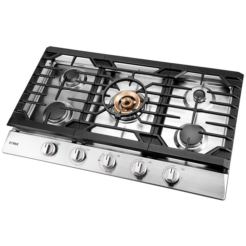 Fotile 36 in. 5-Burner Natural Gas Cooktop with Simmer Burner & Power Burner - Stainless Steel, , hires