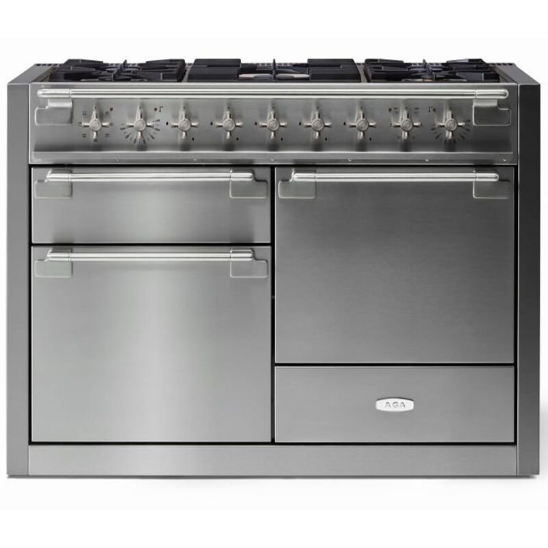 AGA Elise 48 in. 6.0 cu. ft. True European Convection Double Oven Dual Fuel Range with 5 Sealed Burners - Stainless Steel, , hires