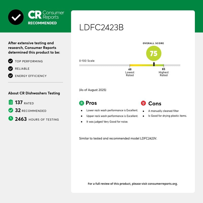 LG 24 in. Front Control Dishwasher with 52 dBa Sound Level, Dynamic Dry & Pocket - Black, Black, hires