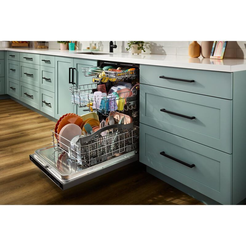 Whirlpool 24 in. Top Control Dishwasher with 47 dBA Sound Level, 3rd Rack & Auto Open Air Dry - Fingerprint Resistant Black Stainless, , hires
