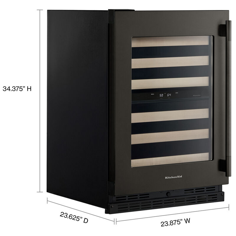 KitchenAid 24 in. Undercounter Left Hinged Wine Cooler with Wood Racks, Dual Temperature Zone(s) & 46-Bottle Capacity - Black Ore, , hires