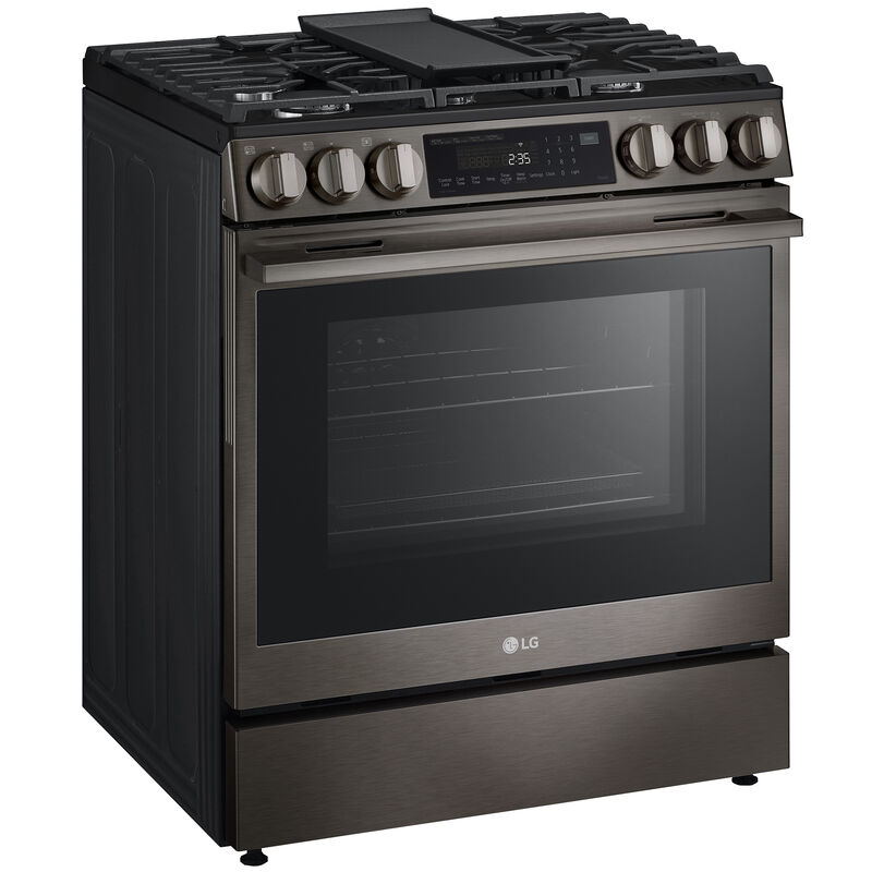 LG 30 in. 6.3 cu. ft. Smart Air-Fry True European Convection Slide-In Gas Range with 5 Sealed Burners & Griddle - Black Stainless Steel, , hires