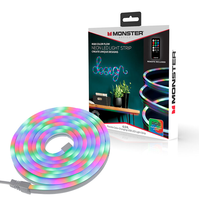 Monster Neon Flow Multi-Color LED Light Strip with USB Plug-in and Remote,  6.5 ft.