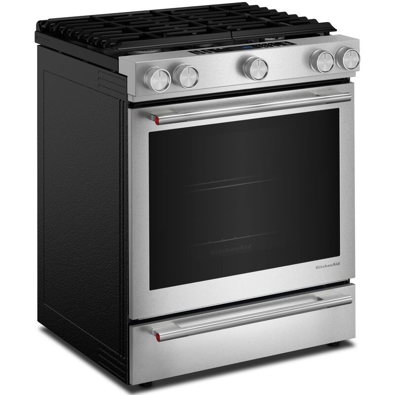 KitchenAid 30 in. 6.5 cu. ft. Air-Fry True European Convection Steam Oven Slide-In Gas Range with 5 Sealed Burners - Stainless Steel with PrintShield Finish, , hires