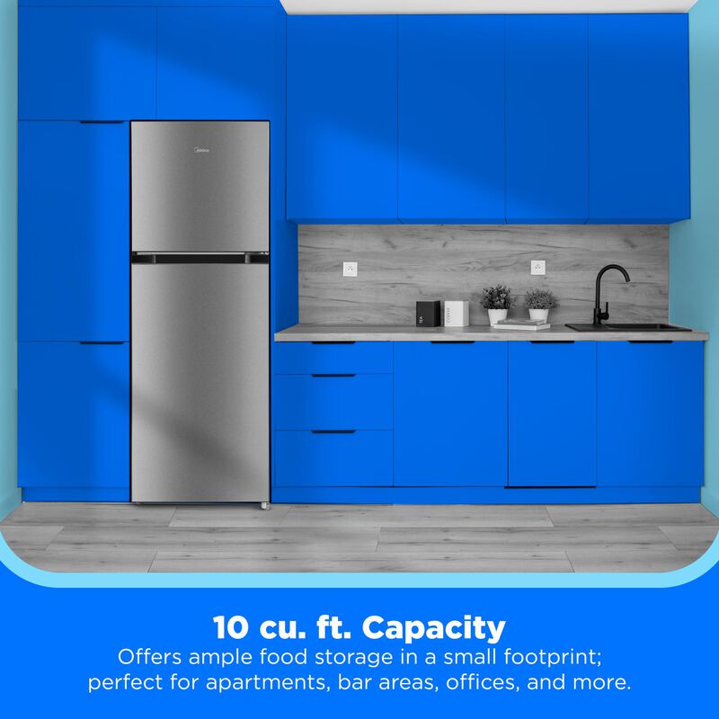 Midea 22 in. 10.1 cu. ft. Counter Depth Garage-Ready Top Freezer Refrigerator - Stainless Steel, , hires