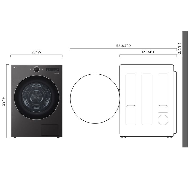 LG 27 in. 7.8 cu. ft. Smart Stackable Ventless Electric Dryer with Heat Pump & Sensor Dry - Black Steel, , hires