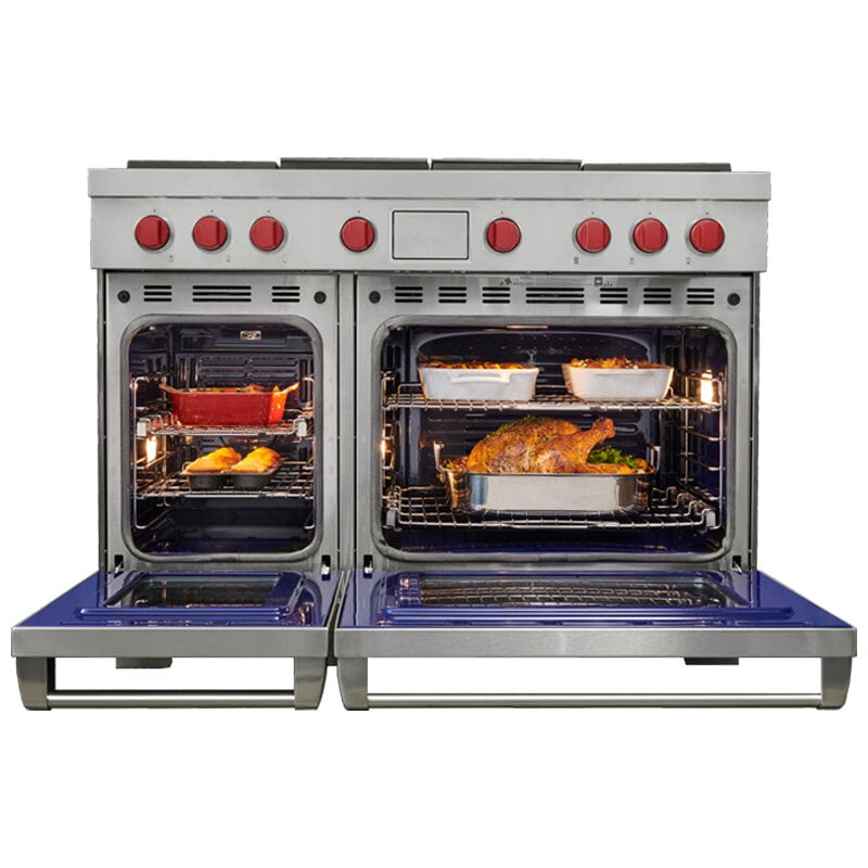 Wolf 48 in. 7.8 cu. ft. Smart Dual Convection Double Oven Dual Fuel Range with 4 Sealed Burners, Grill & Griddle - Stainless Steel, , hires