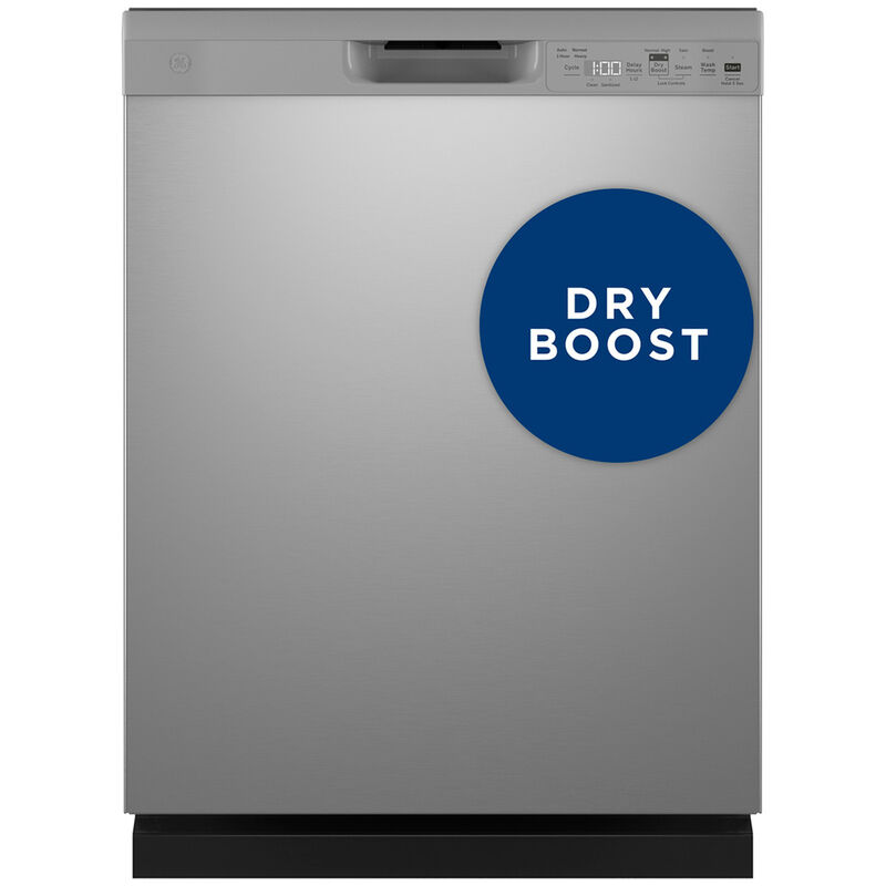 GE 24 in. Built-In Dishwasher with Front Control, 52 dBA Sound Level, 16 Place Settings, 4 Wash Cycles & Sanitize Cycle - Stainless Steel, Stainless Steel, hires