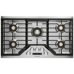 Monogram 36 in. 5-Burner Smart Natural Gas Cooktop with Griddle, Simmer Burner & Power Burner - Stainless Steel, , hires