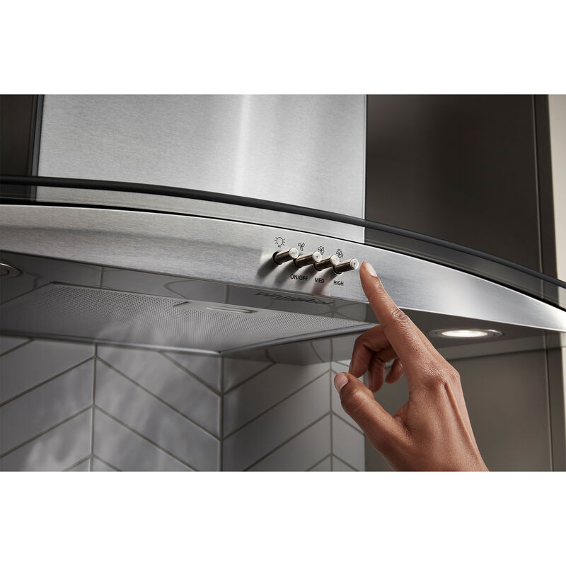 Whirlpool 30 in. Convertible Chimney Style Range Hood with 400 CFM, 3 Fan Speeds & 2 LED Lights - Stainless Steel, , hires