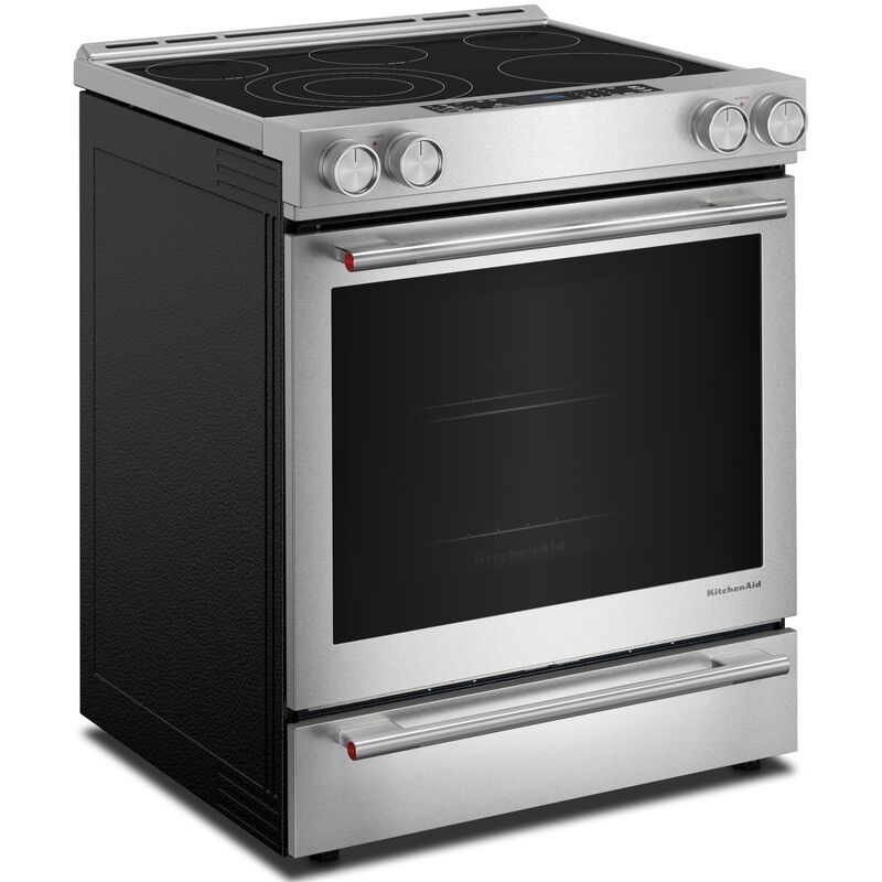 KitchenAid 30 in. 7.1 cu. ft. Air-Fry True European Convection Steam Oven Slide-In Electric Range with Radiant Burners - Stainless Steel with PrintShield Finish, , hires