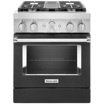 KitchenAid 30 in. 4.1 cu. ft. Smart Convection Oven Freestanding Dual Fuel Range with 4 Sealed Burners - Black | KFDC500JBK