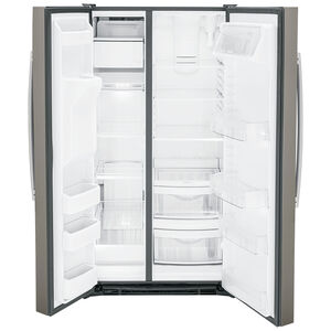 GE 36 in. 25.3 cu. ft. Side by Side Refrigerator with Ice & Water Dispenser - Fingerprint Resistant Slate, Slate, hires