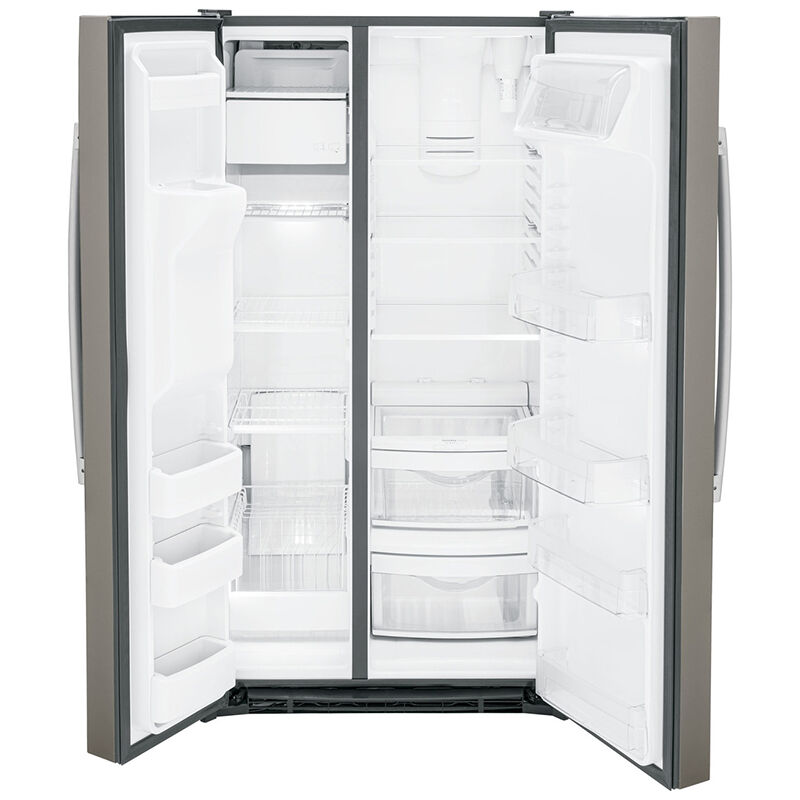 GE 36 in. 25.3 cu. ft. Side by Side Refrigerator with Ice & Water Dispenser - Fingerprint Resistant Slate, Slate, hires