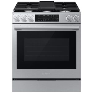 Samsung Bespoke 30 in. 6.0 cu. ft. Smart Air-Fry True European Convection Slide-In Gas Range with 5 Sealed Burners & Griddle - Stainless Steel, Stainless Steel, hires