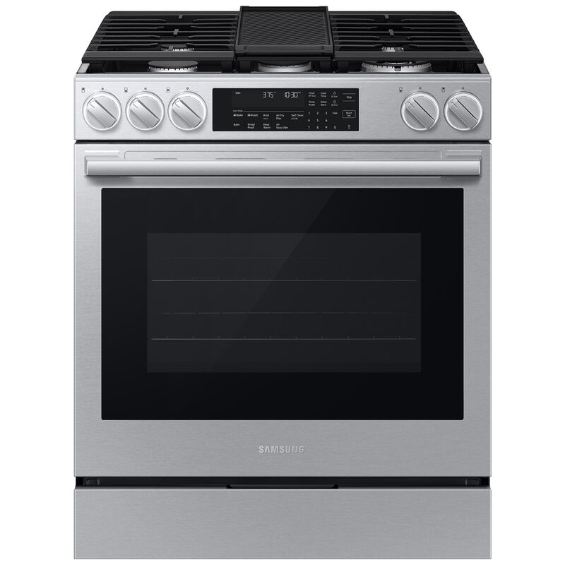 Samsung Bespoke 30 in. 6.0 cu. ft. Smart Air-Fry True European Convection Slide-In Gas Range with 5 Sealed Burners & Griddle - Stainless Steel, Stainless Steel, hires