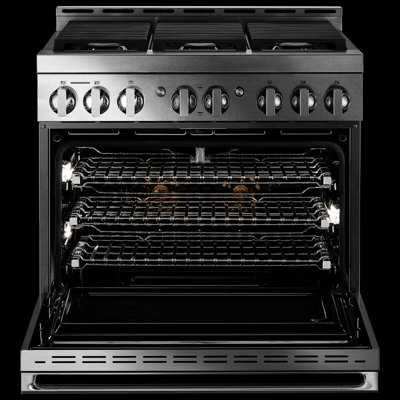 JennAir Noir Series 36 in. 5.1 cu. ft. Smart True European Convection Gas Range with 6 Sealed Burners - Stainless Steel, , hires
