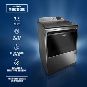 Maytag Pet Pro 27 in. 7.4 cu. ft. Smart Gas Dryer with Sensor Dry, Sanitize & Steam Cycle - Classic SIlver, Classic Silver, hires