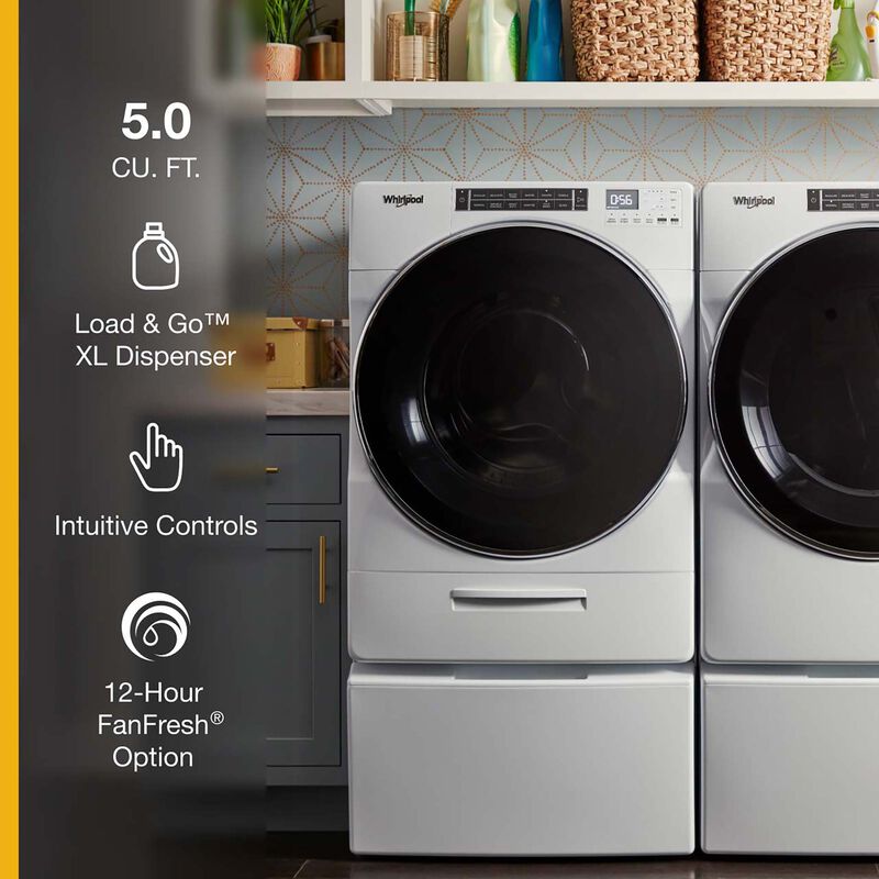Whirlpool 27 in. 5.0 cu. ft. Stackable Front Load Washer with Sanitize Cycle, Steam Wash & Load-&-Go XL Dispenser - White, , hires