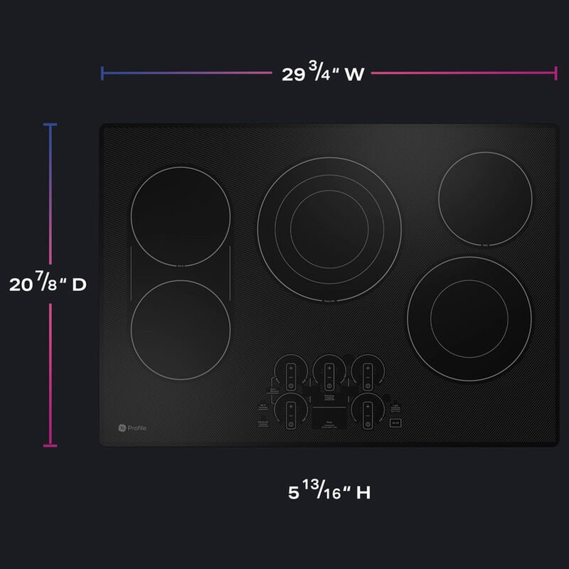 GE Profile 30 in. 5-Burner Smart Electric Cooktop with Simmer Burner & Power Burner - Black, , hires