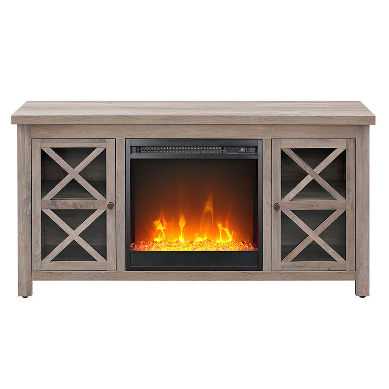 Hudson & Canal Colton TV Stands with Crystal Fireplace Insert - Gray Oak, , hires