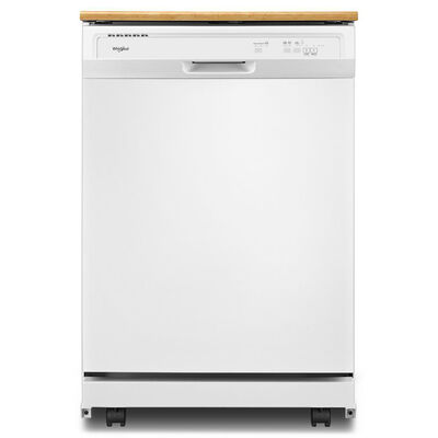 Whirlpool 24 in. Portable Dishwasher with Front Control, 64 dBA Sound Level, 12 Place Settings, 3 Wash Cycles & Sanitize Cycle - White | WDP370PAHW