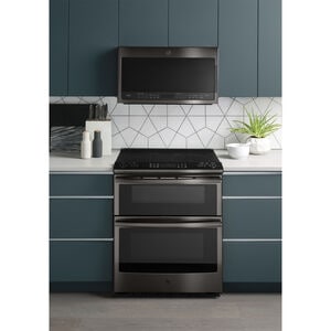 GE Profile 30 in. 2.1 cu. ft. 1000W Over-the-Range Microwave with 400 CFM & Sensor Cooking - Black Stainless, Black Stainless, hires