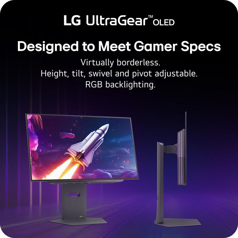 LG 27" UltraGear OLED QHD 480Hz 0.03ms G-Sync Compatible DisplayPort 2.1 Gaming Monitor, , hires