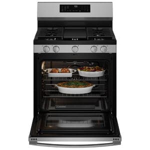 GE Profile 30 in. 5.3 cu. ft. Smart Air-Fry Standard Convection Gas Range with 5 Sealed Burners, Reversible Grill & Griddle - Fingerprint Resistant Stainless Steel, , hires