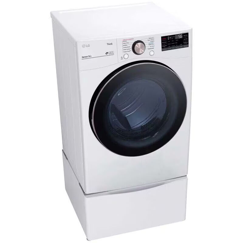 LG 27 in. 7.4 cu. ft. Smart Stackable Round-Door Gas Dryer with Built-In Intelligence, Sensor Dry, Turbo Steam, Sanitize & Steam Cycle - White, White, hires