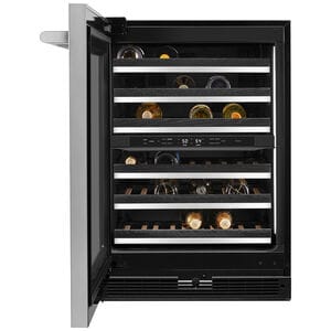 JennAir Rise 24 in. Undercounter Wine Cooler with Wood Racks, Dual Temperature Zones & 45 Bottle Capacity - Stainless Steel, , hires