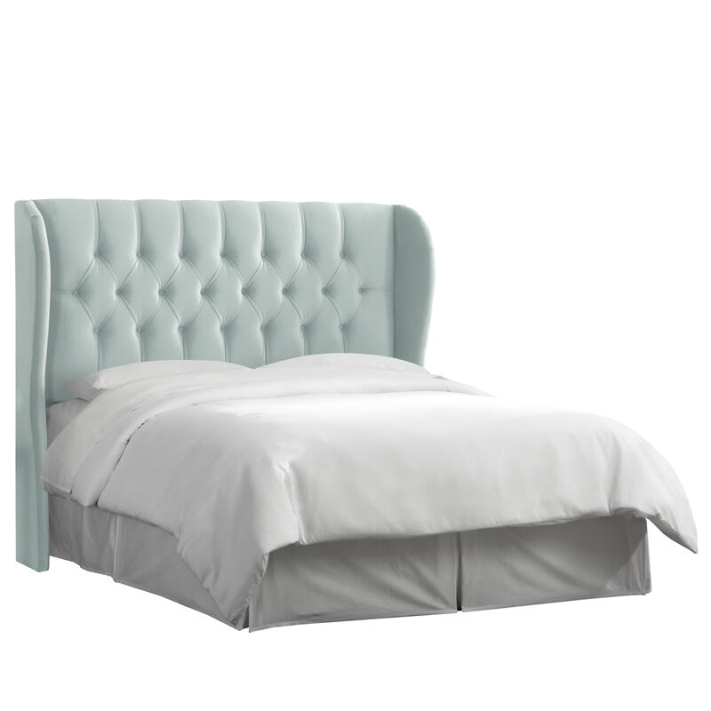 Skyline Furniture Tufted Wingback Velvet Fabric Full Size Upholstered Headboard - Pool Blue, Pool, hires