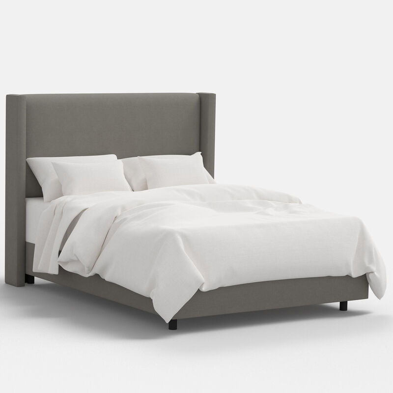 Skyline Furniture Linen Fabric Upholstered Queen Size Wingback Bed - Grey, , hires