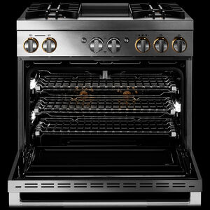 JennAir Rise Series 36 in. 5.1 cu. ft. Smart True European Convection Dual Fuel Range with 4 Sealed Burners & Griddle - Stainless Steel, , hires