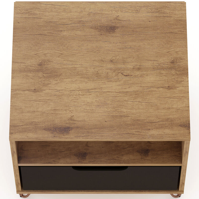 Manhattan Comfort Rockefeller Mid-Century Modern 1-Drawer Nightstand Textured Gray, , hires