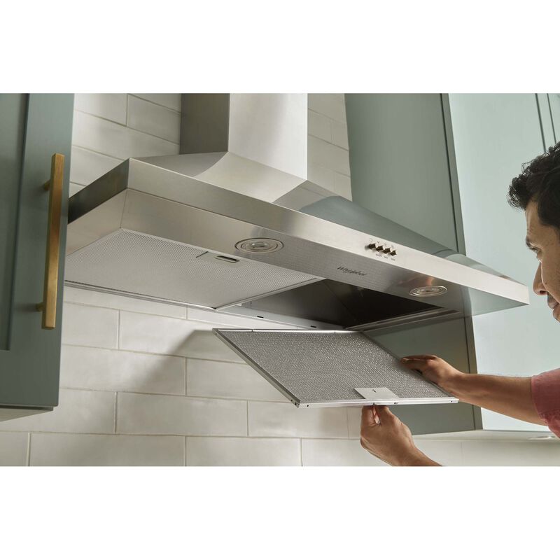 Whirlpool 30 in. Convertible Chimney Style Range Hood with 400 CFM, 3 Fan Speeds & 2 LED Lights - Stainless Steel, , hires