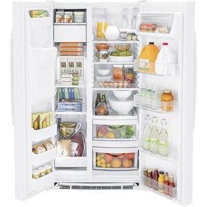 GE 36 in. 25.3 cu. ft. Side by Side Refrigerator with Ice & Water Dispenser - White, White, hires