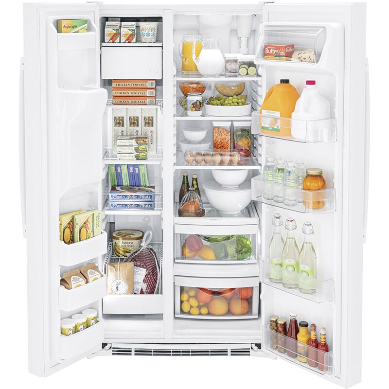 GE 36 in. 25.3 cu. ft. Side by Side Refrigerator with Ice & Water Dispenser - White, White, hires