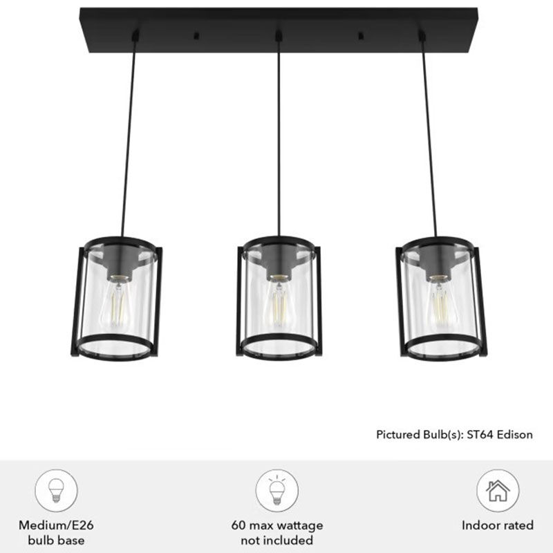 Hunter Astwood 9 in. 3-Light Linear Cluster Ceiling Light with Clear Glass - Matte Black, , hires