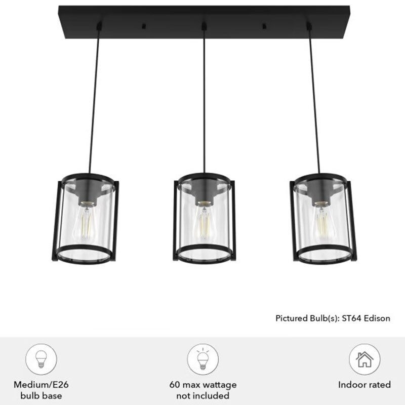 Hunter Astwood 9 in. 3-Light Linear Cluster Ceiling Light with Clear Glass - Matte Black, , hires
