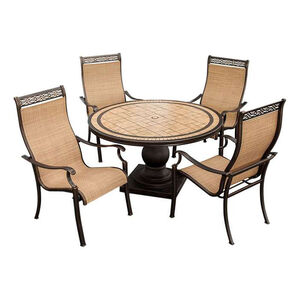 Hanover Monaco 5-Piece 51" Round Porcelain top Dining Set with Sling Back Chairs - Tan