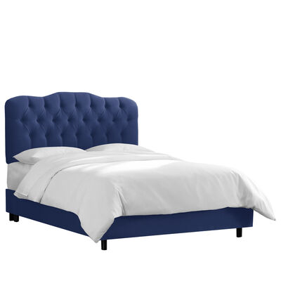 Skyline Furniture Tufted Velvet Fabric Upholstered Twin Size Bed - Navy Blue | 740BEDVLVNV