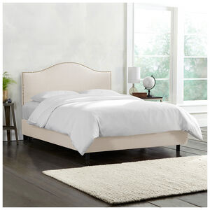 Skyline King Nail Button Bed in Linen - Talc, Cream, hires