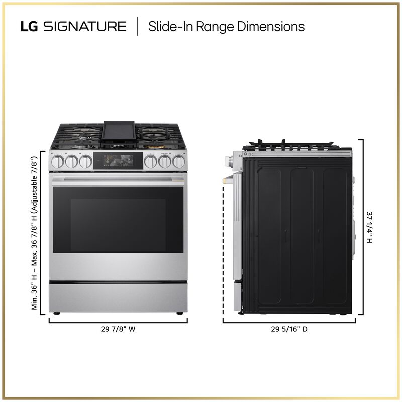 LG SIGNATURE 30 in. 6.3 cu. ft. Smart Air-Fry True European Convection Slide-in Gas Range with 5 Sealed Burners & Griddle - PrintProof Stainless Steel, , hires