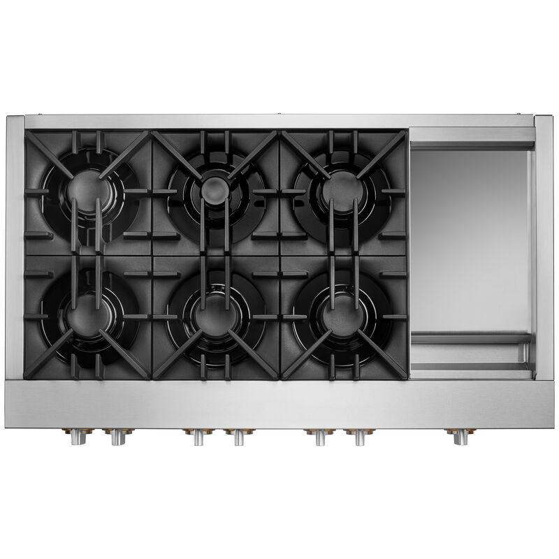 JennAir Rise 48 in. 6-Burner Natural Gas Rangetop with Griddle, Simmer Burner & Power Burner - Stainless Steel, , hires
