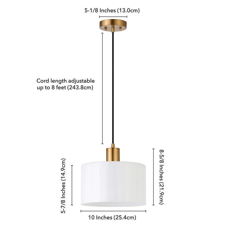 Hudson & Canal Henri 10 in. Pendant with White Milk Glass - Brass, , hires