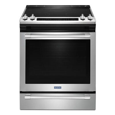 Maytag 30 in. 6.4 cu. ft. Convection Oven Slide-In Electric Range with 5 Smoothtop Burners - Stainless Steel | MES8800FZ