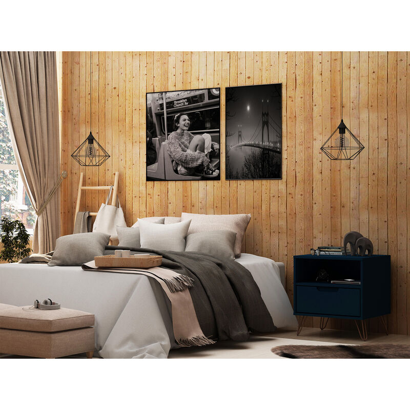 Manhattan Comfort Rockefeller Mid-Century Modern 1-Drawer Nightstand Tatiana Midnight Blue, Midnight Blue, hires