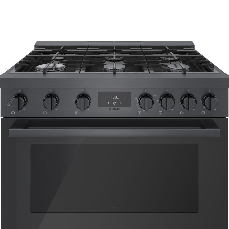 Bosch 800 Series 36 in. 3.4 cu. ft. Convection Oven Freestanding Gas Range with 6 Sealed Burners - Black with Stainless Steel, , hires